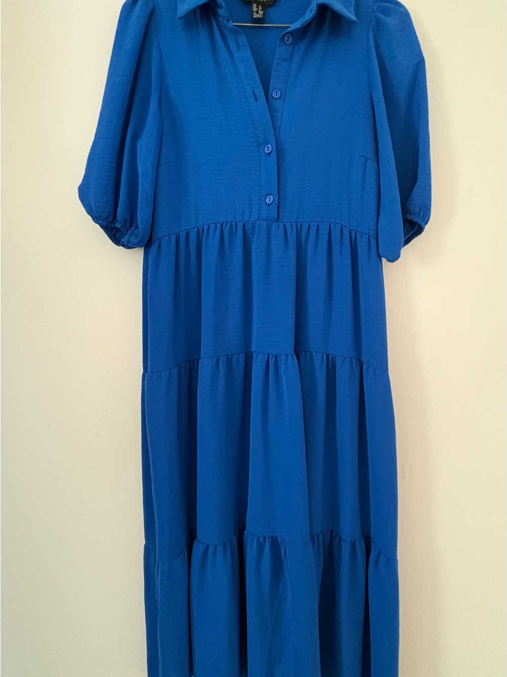 Bright Royal Blue Tiered Button-Front Maxi Dress